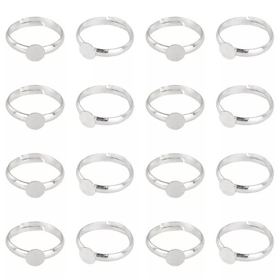 MATROOY 100Pcs Adjustable Blank Rings Silver Brass Finger Ring Settings 6mm Round Pad