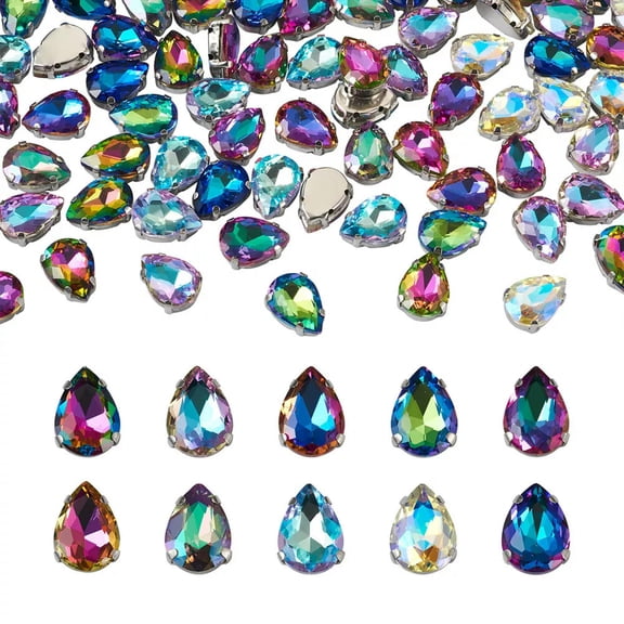 MATROOY 100Pcs Flatback Glass Rhinestone Faceted Crystal Teardrop Bead with Claw Setting