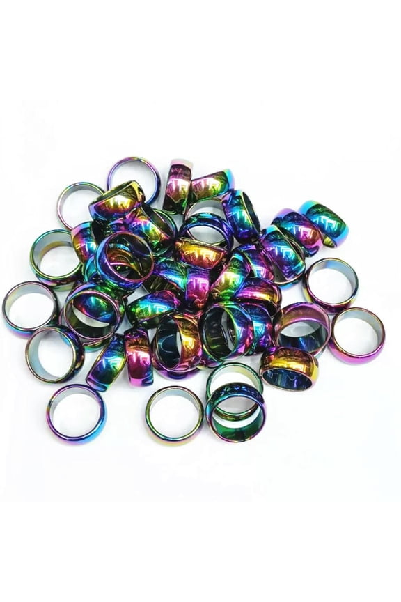 100pcs 10mm Natural Rainbow Hematite Ring - Anxiety Balance Circulation