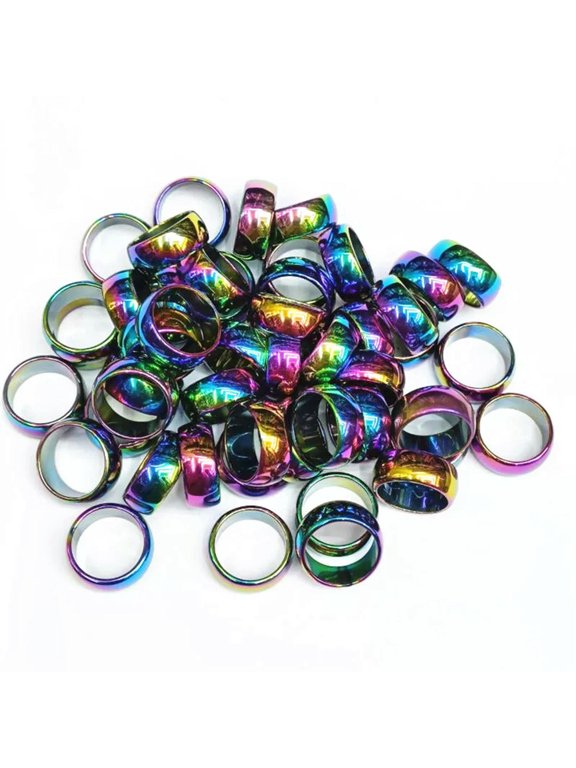 100pcs 10mm Natural Rainbow Hematite Ring - Anxiety Balance Circulation