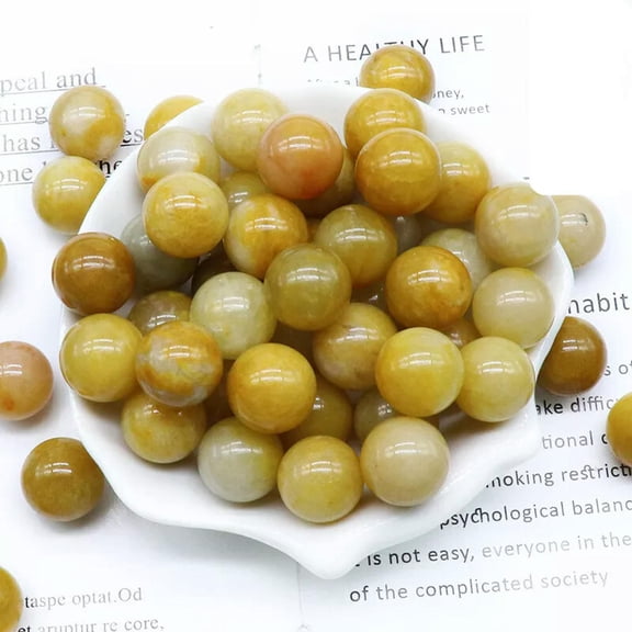 MATROOY 100pcs 16mm Ball Natural Yellow Jade Stone Sphere Reiki Healing Round Decor