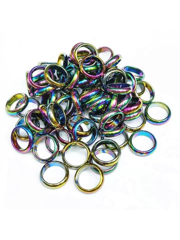 100pcs 6mm Natural Rainbow Hematite Ring - Anxiety Balance Circulation