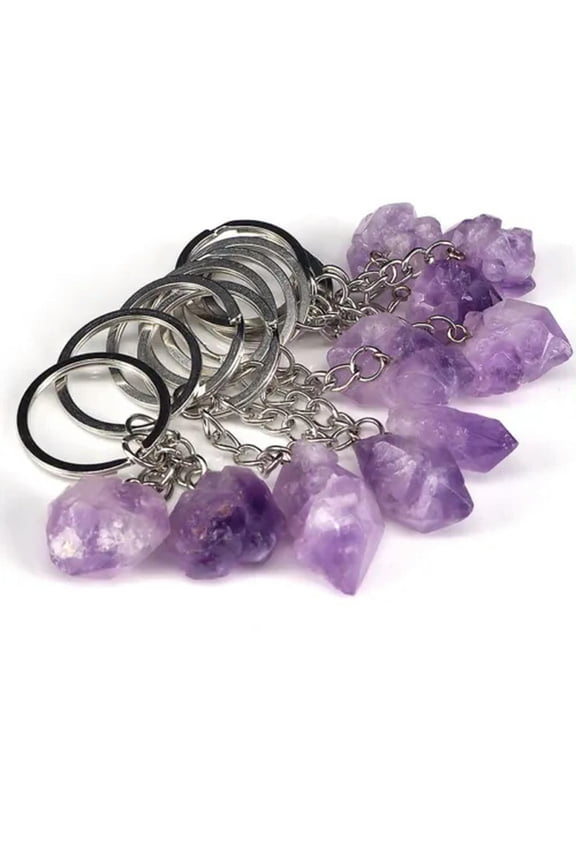 100pcs Amethyst Key Chain Natural Amethyst Crystal Point Chain Gemstone Reiki