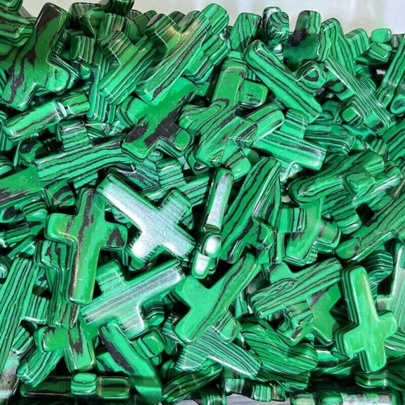 MATROOY 100pcs Artificial Malachite Stone Healing Cross Gemstone Home Decor 18x25mm