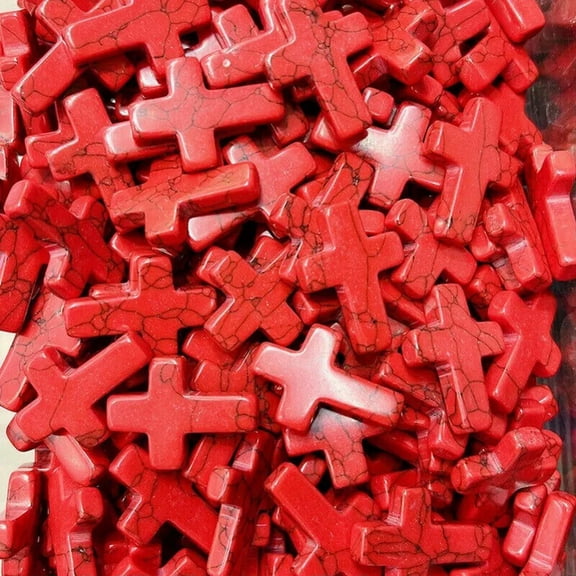MATROOY 100pcs Artificial Red Turquoise Stone Healing Crystal Cross Home Decor 18x25mm