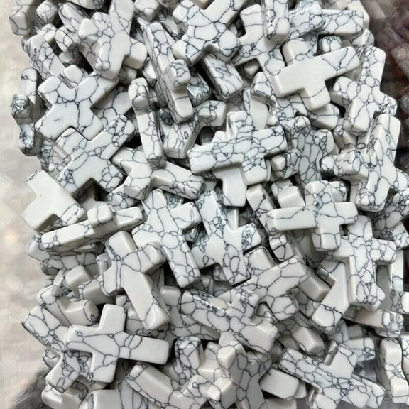 MATROOY 100pcs Artificial White Turquoise Stone Healing Crystal Cross Home Decor 18x25mm