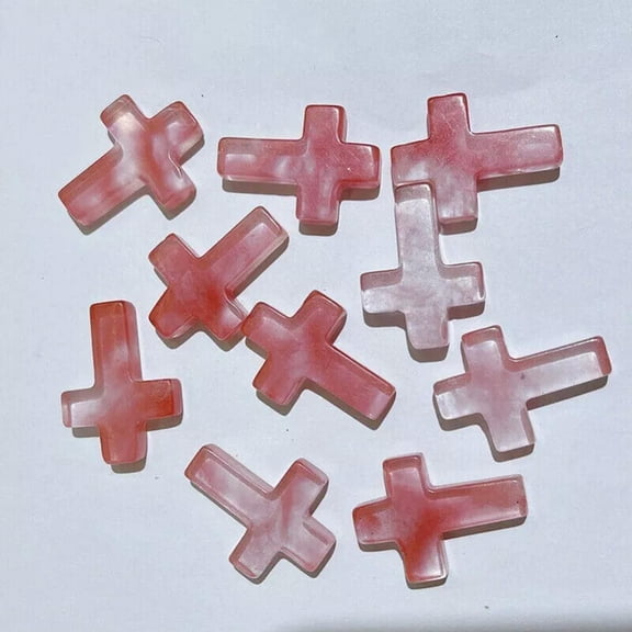 MATROOY 100pcs Cherry Quartz Stone Healing Crystal Cross Gemstone Home Decor 18x25mm