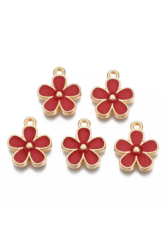 100pcs Enamel Pendants FireBrick Flower Tiny Alloy Charms 15.5x13mm for Earring