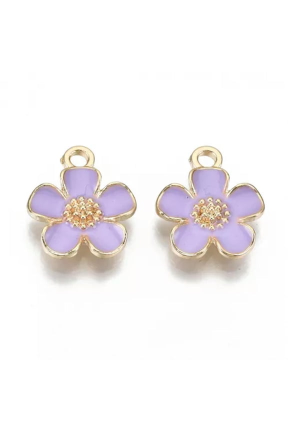 100pcs Flower Enamel Alloy Charms Pendants Floral Themed Jewelry 16x13x3mm-Lilac
