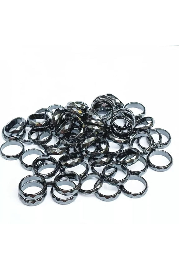 100pcs Hematite Ring - Diamond Cut Hematite Pain Relief 6mm Band Ring