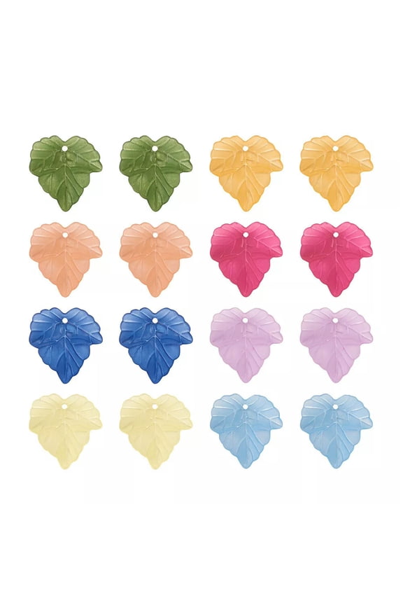 100pcs Maple Leaf Frosted Acrylic Charms Pendants Mixed Color 24x22.5x3mm