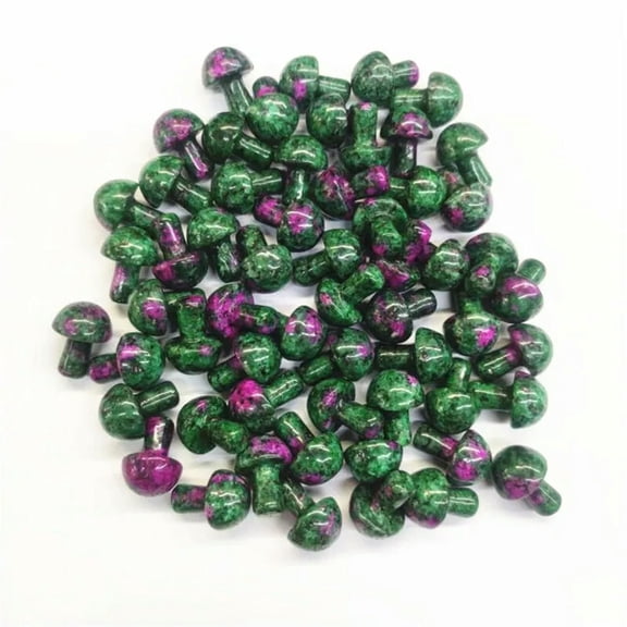 MATROOY 100pcs Mini Natural Ruby In Fuchsite Stone Mushroom Hand Carved Crystal Healing