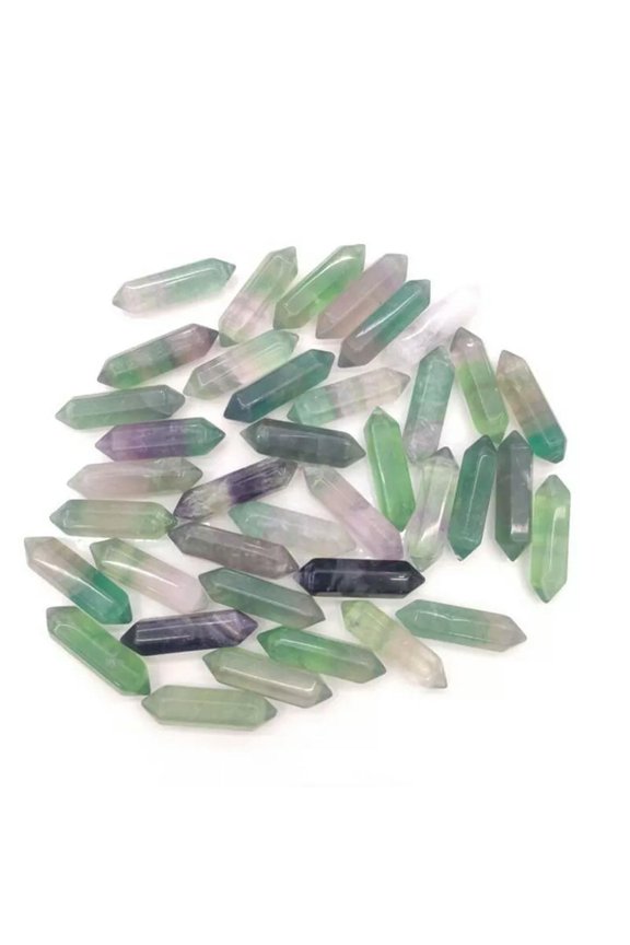 100pcs Natural Fluorite Stone Hexagonal Pointed Pendant Healing Reiki No Hole
