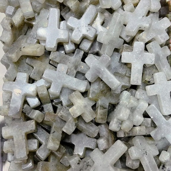 MATROOY 100pcs Natural Labradorite Stone Healing Cross Gemstone Home Decor 18x25mm