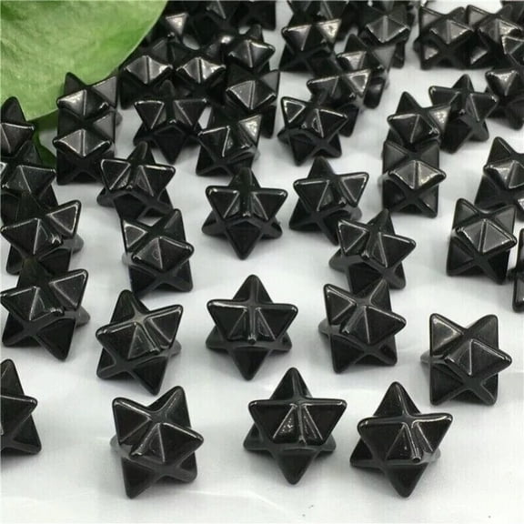 MATROOY 100pcs Natural Obsidian Stone Mini Merkaba Star Carved Crystal Reiki Healing