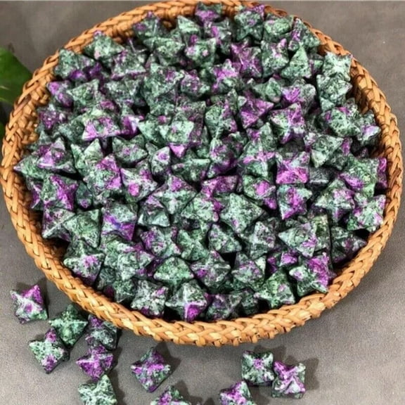 MATROOY 100pcs Natural Ruby In Fuchsite Stone Mini Merkaba Star Carved Reiki Healing