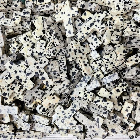 MATROOY 100pcs Natural Spotted Stone Healing Crystal Cross Gemstone Home Decor 18x25mm