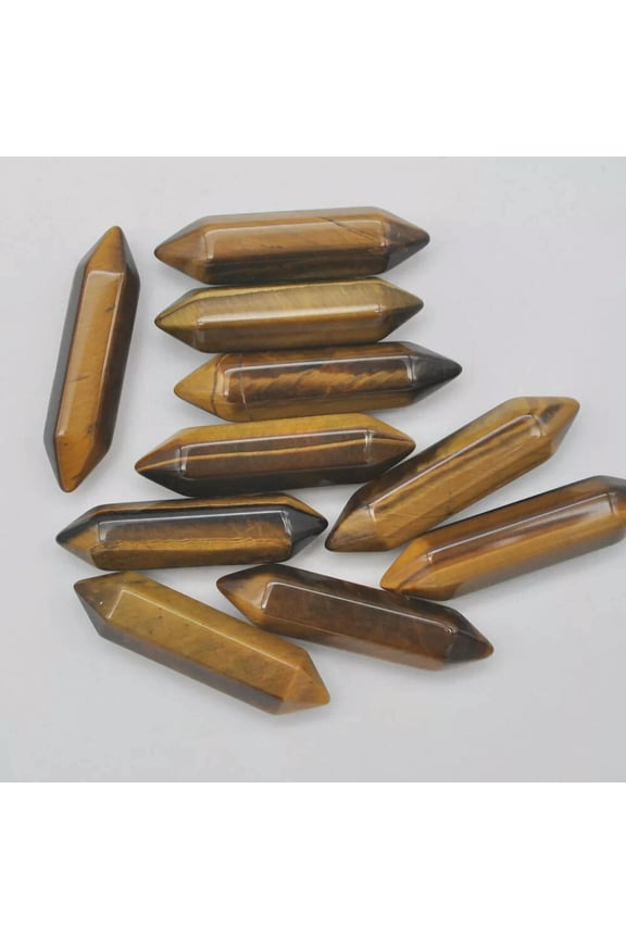 100pcs Natural Tiger Eye Stone Hexagonal Pointed Pendant Beads Healing No Hole