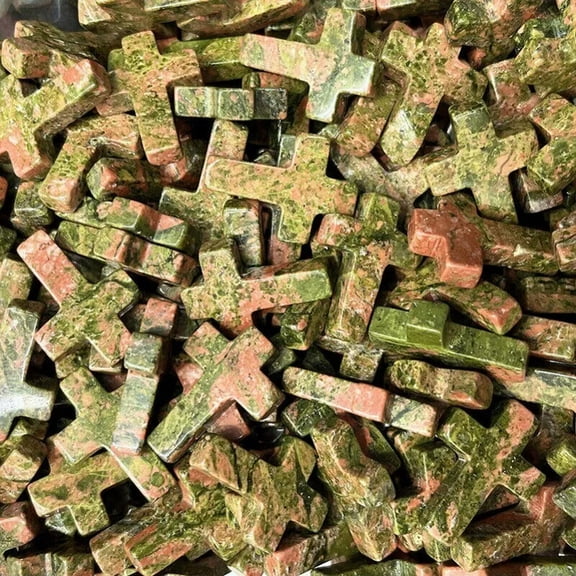 MATROOY 100pcs Natural Unakite Stone Healing Crystal Cross Gemstone Home Decor 18x25mm