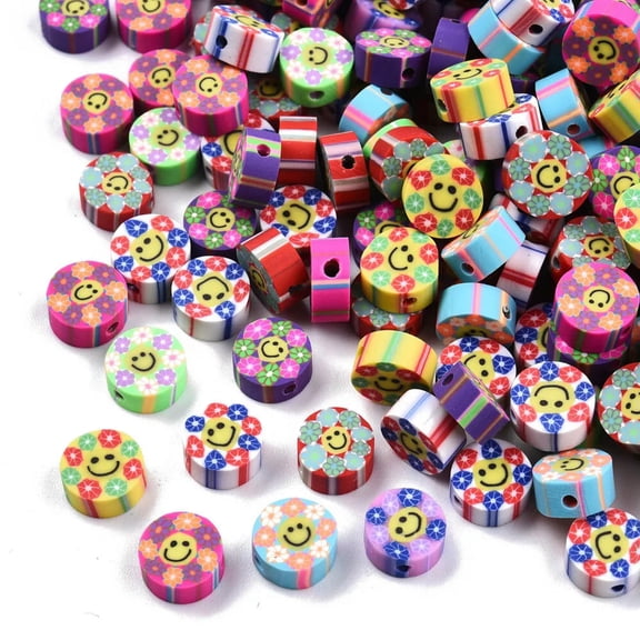 MATROOY 100pcs Polymer Clay Beads Round Flower Smiley Face 8.5~10mm Random Mixed