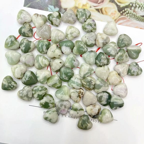 MATROOY 100pcs Small Natural Auspicious Jade Stone Healing Heart Gemstone Decor 12x6mm