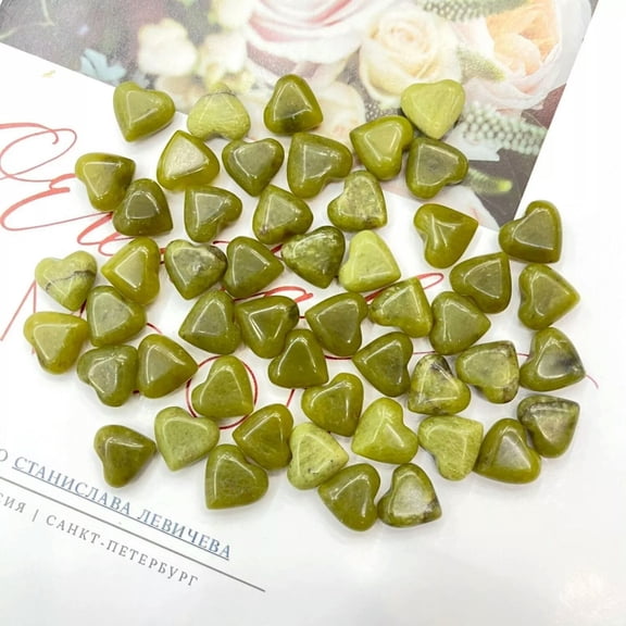 MATROOY 100pcs Small Natural Olive Jade Stone Healing Heart Gemstone Home Decor 12x6mm
