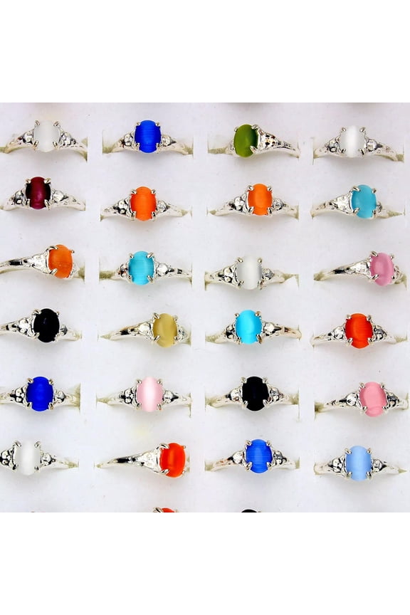 100pcs Wholesale Lots Mixed Style Cat's-eye Stone Rings For Women Silver P Ring