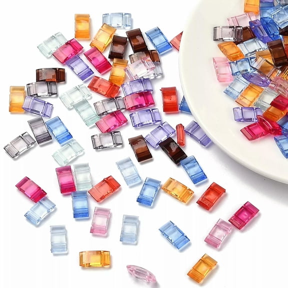 MATROOY 100x Acrylic Carrier Beads Multi-Strand Links Rectangle Mixed Color 17x9mm