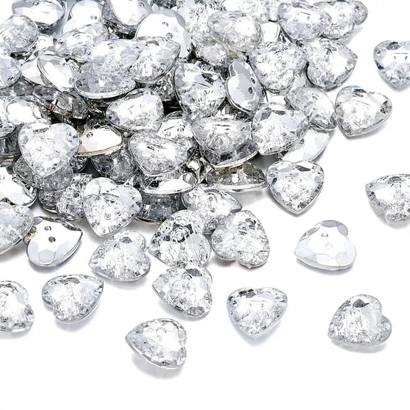 MATROOY 100x Acrylic Crystal Clear Rhinestone Buttons 2-Hole Heart Faceted 13x13x4mm