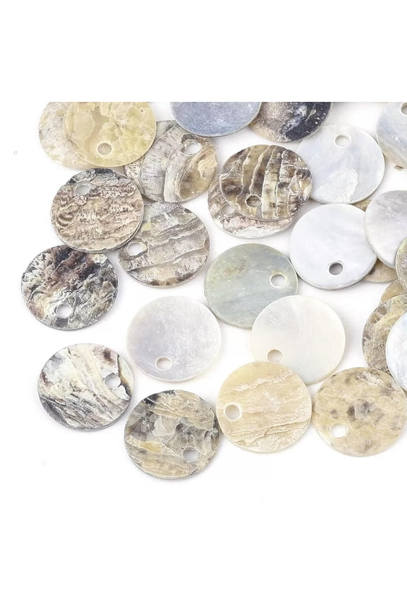 100x Natural Shell Charms Flat Round Disc Coin Akoya Seashells 10x1mm