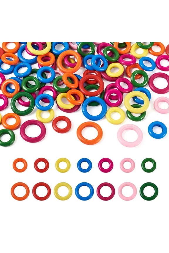 100x Natural Wood Linking Round Rings Mixed Color Dyed Wooden Circle 25-35mm