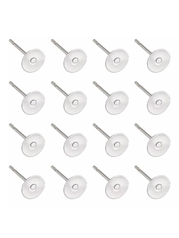 100x Stainless Steel Earstud Earring Components Ear Post Flat Pad 12x6mm