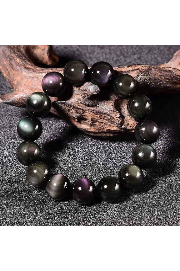 10MM Beaded Handmade Balance Bracelet Round Rainbow Obsidian Beads Healing Reiki