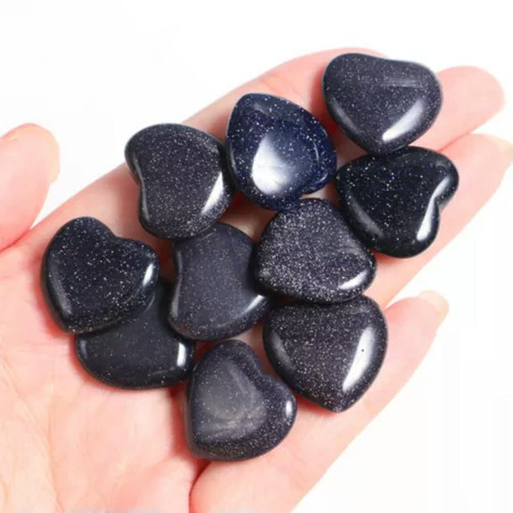 MATROOY 10PCS 20mm Natural Crystal Quartz Carved Heart Shaped Healing Love Gemstone-Blue Sandstone