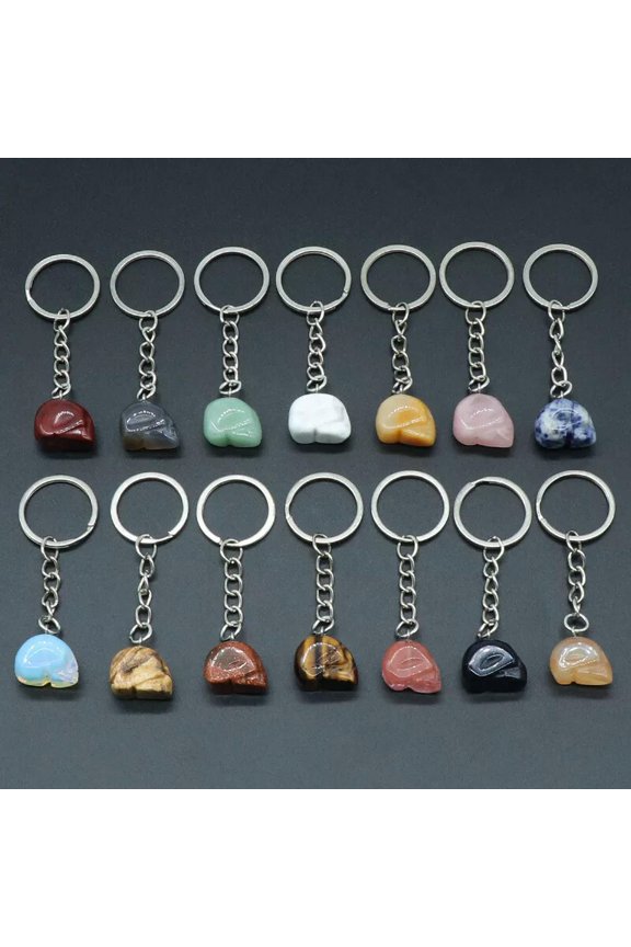 10PCS Carving Skull Natural Crystal Pendant Key Chain Bag Decor Keyring