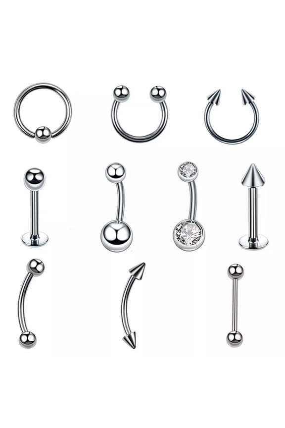 10PCS G23 Titanium Mix Nose Lip Tongue Cartilage Tragus Eyebrow Body Piercings