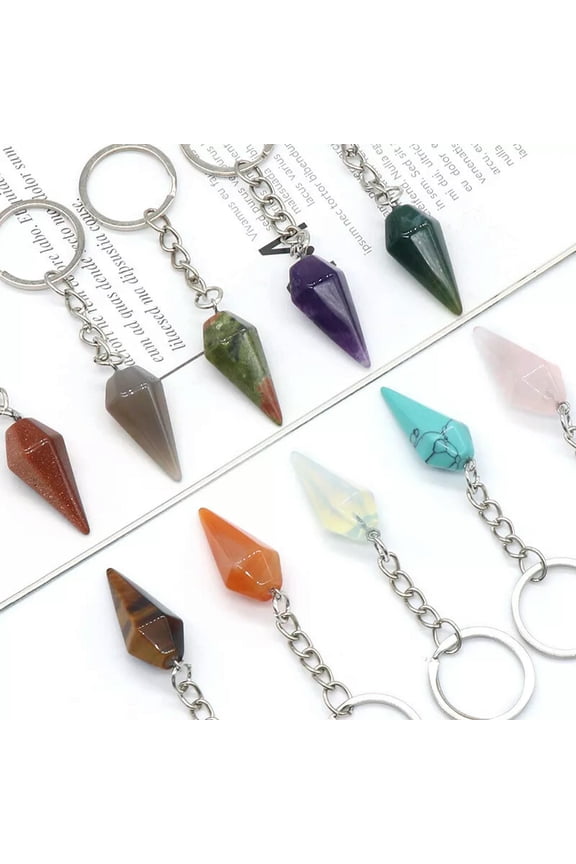 10PCS Hexagonal Pyramid Natural Crystal Pendant Key Chain Bag Decor Keyring