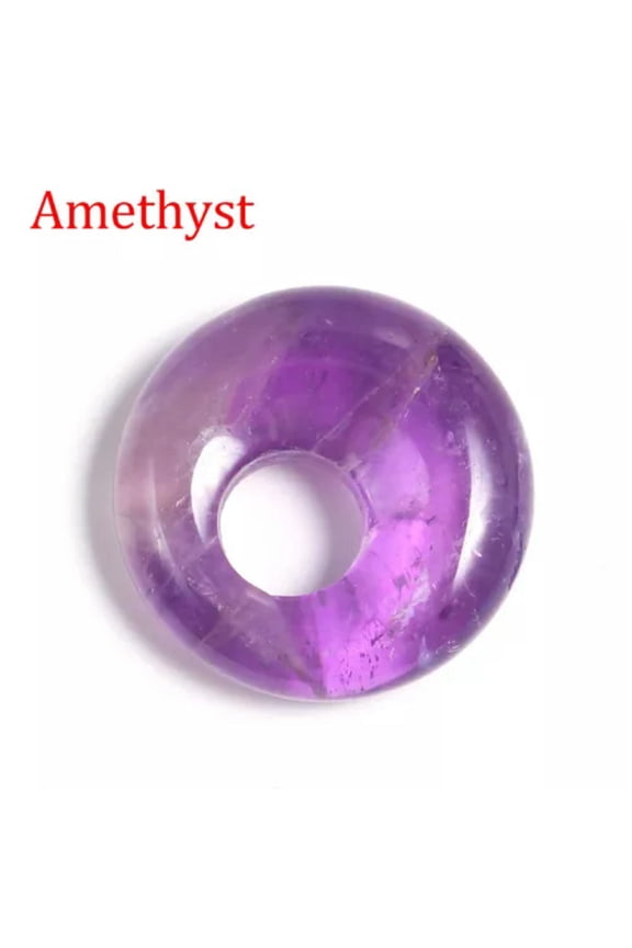 10PCS Natural Stone Round Donut Charms Pendants 18mm DIY Jewelry Making-Amethyst
