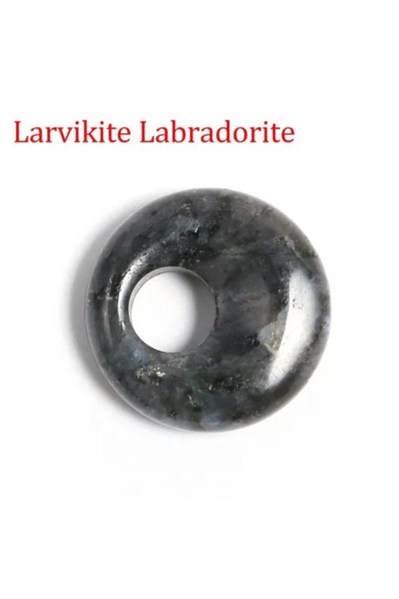 10PCS Natural Stone Round Donut Charms Pendants 18mm DIY Jewelry Making-Larvikite Labradorite