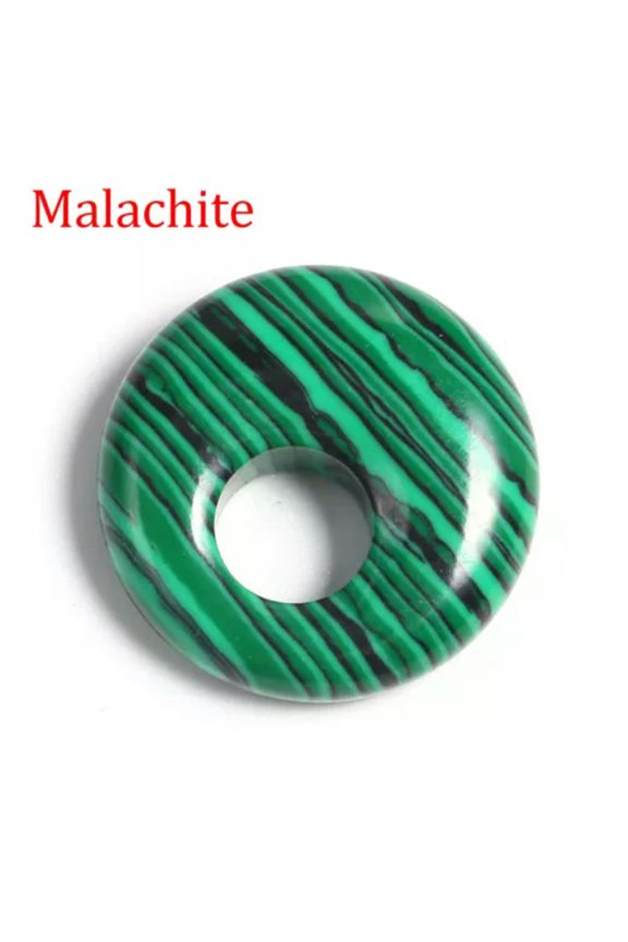 10PCS Natural Stone Round Donut Charms Pendants 18mm DIY Jewelry Making-Malachite