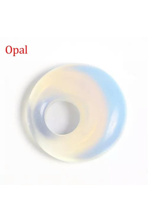 10PCS Natural Stone Round Donut Charms Pendants 18mm DIY Jewelry Making-Opal