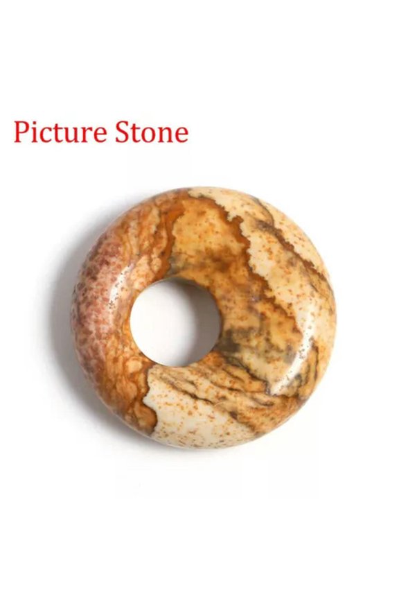 10PCS Natural Stone Round Donut Charms Pendants 18mm DIY Jewelry Making-Picture Jasper