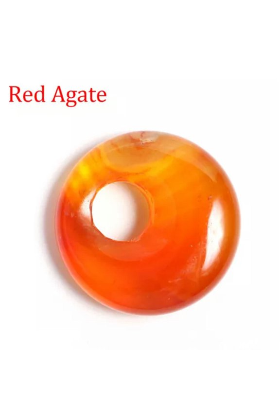 10PCS Natural Stone Round Donut Charms Pendants 18mm DIY Jewelry Making-Red Agate
