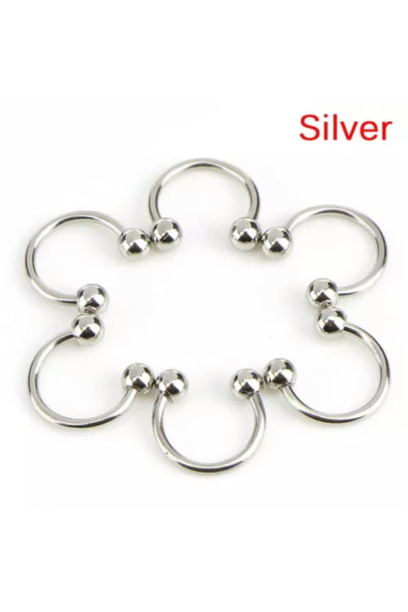 10PCS Stainless Steel Horseshoe Bar Lip Nose Septum Ear Ring Stud Piercing Se-Silver-6mm
