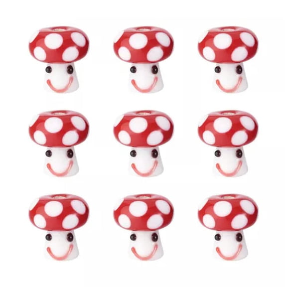 MATROOY 10Pcs 13x13mm Mushroom Bead Smiling Face Lampwork Spacer Loose Bead-Dark Red