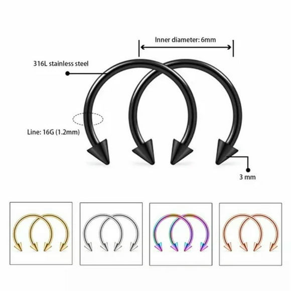 MATROOY 10Pcs 16G Spike Horseshoe Barbell Septum Earrings Tragus Lip Piercing Ring-6mm