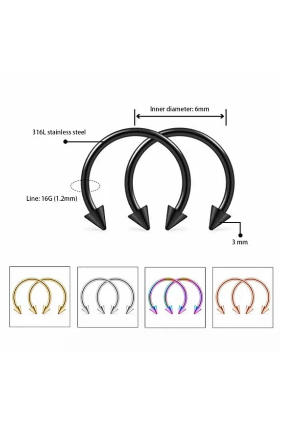 10Pcs 16G Spike Horseshoe Barbell Septum Earrings Tragus Lip Piercing Ring-6mm