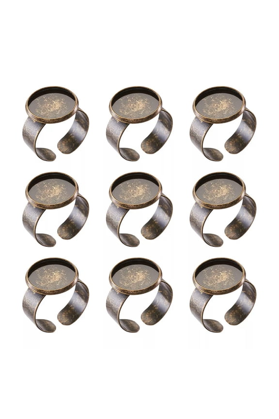 10X Antique Bronze Ring Shank Adjustable Pad Bases Blanks Round Tray: 14mm