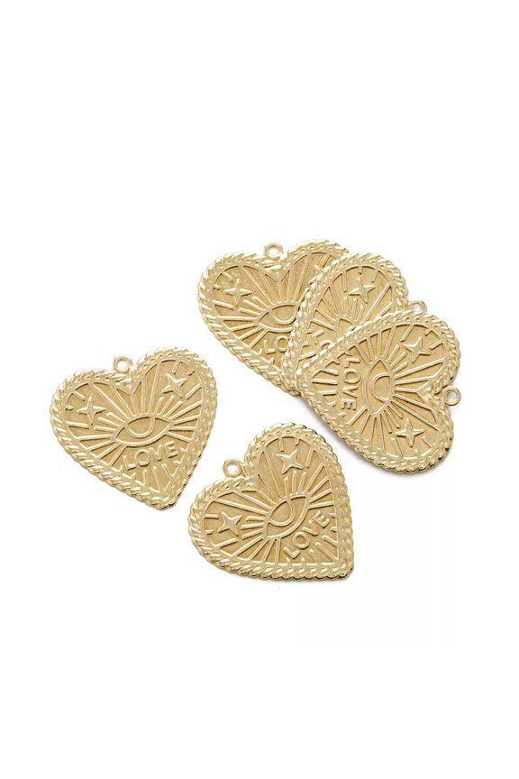 10X Raw Brass Sacred Heart Charm Star Turkish Eye Pendant for Diy Jewelry Making
