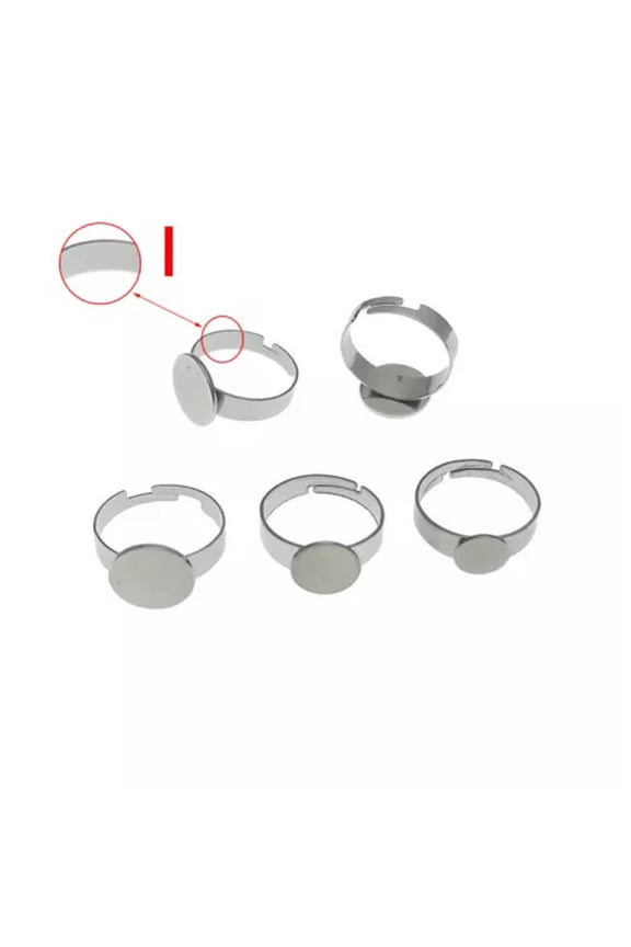 10X Stainless Steel Adjustable Ring Blank With Round Pad Ring Base Bezel Setting-Flat-6mm